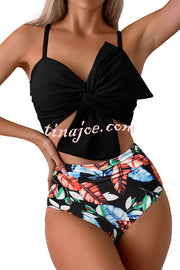 Gracie Bow Twist Design Printed High Rise Bikini Swimsuit