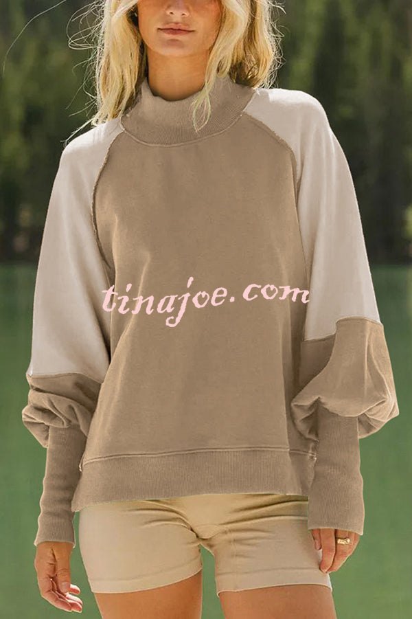 Fashionable Contrast Color Stitching Long Sleeve Loose Sweatshirt