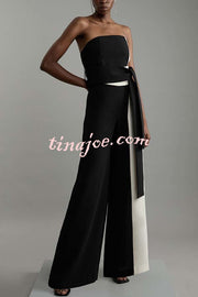 Social Hour Colourblock Tailored Bandeau Tie-up Waist Wide Leg Jumpsuit