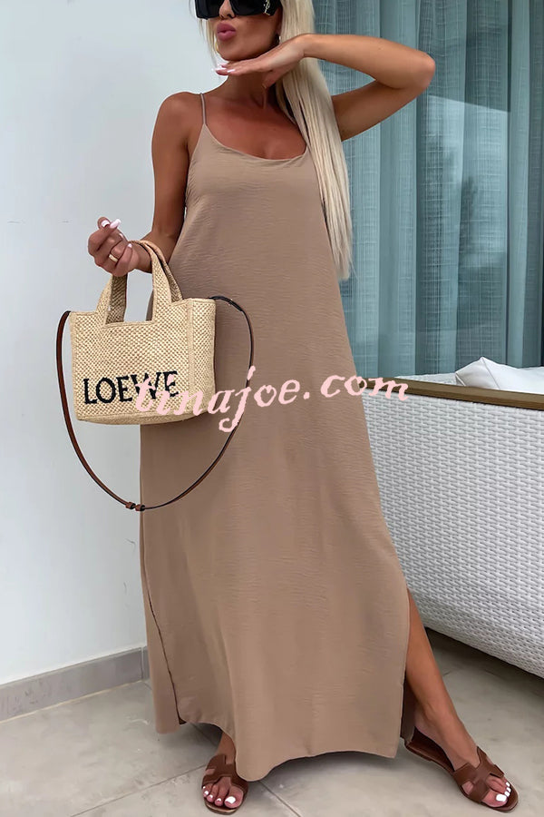 Solid Color Resort Style Spaghetti Strap Backless Maxi Dress