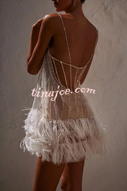 Fairy Lights Sequin Layered Feather Fringed Mesh Mini Dress