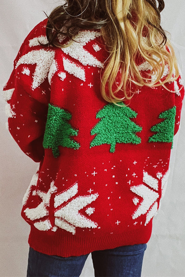 Christmas Pattern Knitted Crew Neck Long Sleeved Sweater