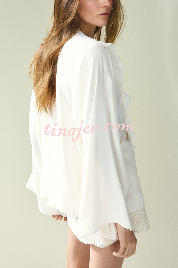 Fashionable Round Neck Tie Hollow Stitching Casual Shirt