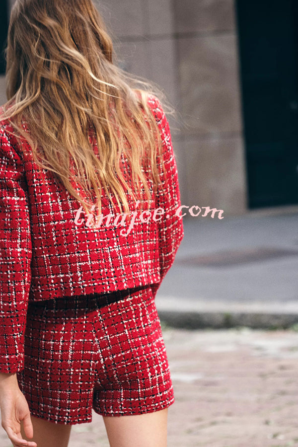 Fashionable Tweed Plaid Texture Casual Mini Skirt