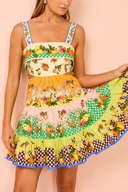 Sweet and Sour Summer Multicolor Lemon Print Pleated Hem Mini Dress