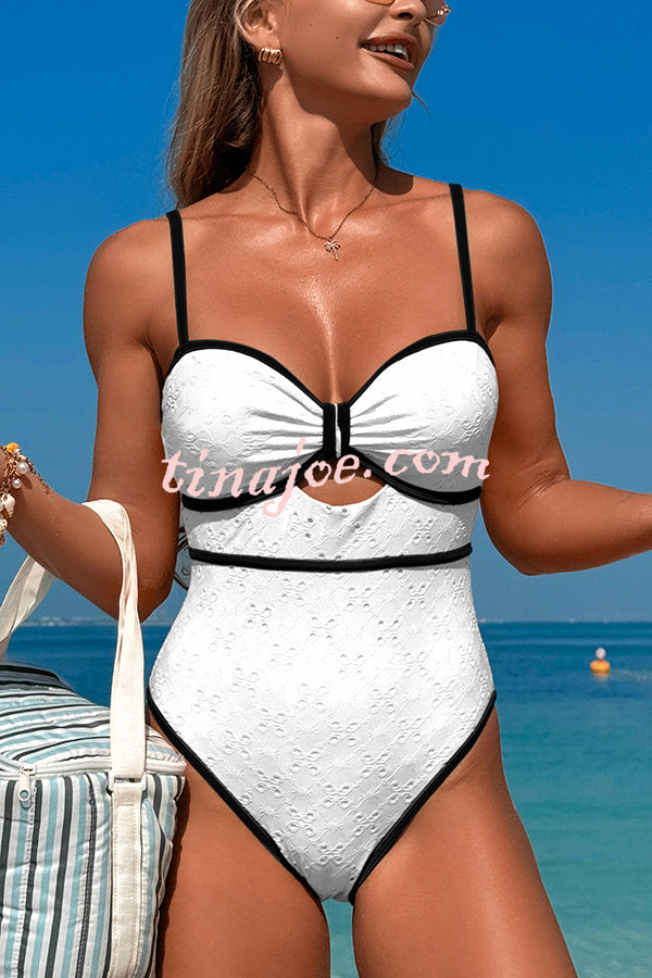 Fashion Contrast Color Hollow Stretch One-piece Swimsuit