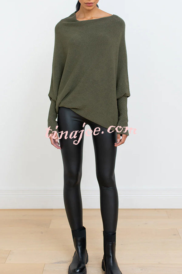 Solid Color Round Neck Long Sleeve Loose Knitted Sweater