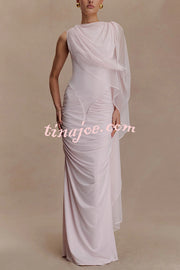 Fashionable Mesh Shawl Sleeveless Slim Fit Pleated Maxi Dress