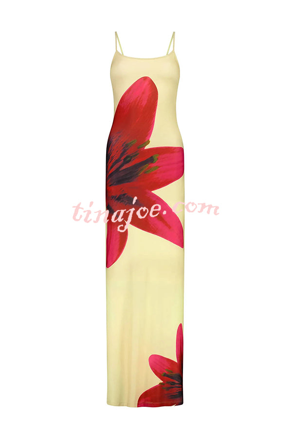 Lily Flower Print Slip Stretch Maxi Dress