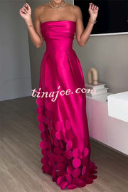 Luxurious Poise Satin Spliced mesh Polka-dot Fabric Off Shoulder Formal Maxi Dress