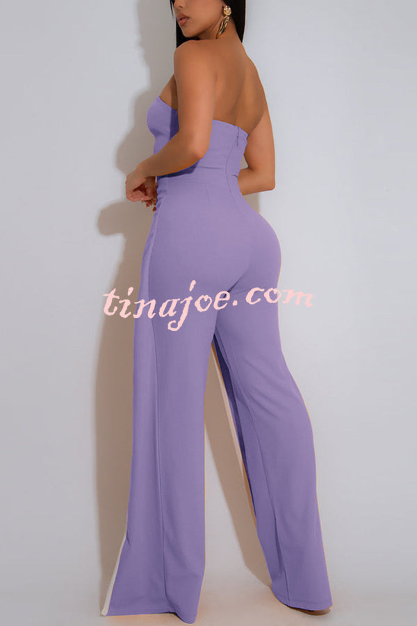 Fashionable Contrast Color Off-shoulder Metal Decoration Casual Elegant Jumpsuit