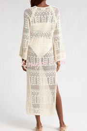 Hollie Knit Unique Pattern Tie-up Long Sleeve Cover-Up Midi Dress