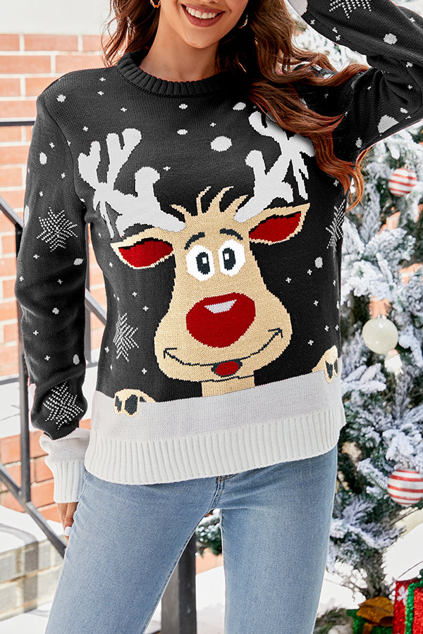 Christmas Print Crew Neck Long Sleeve Sweater