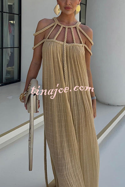 Modern and Sophisticated Linen Blend Draped Braids Cover Up Maxi Dress