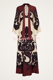 Unique Ethnic Print V-neck Long-sleeved Loose Dress