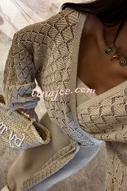 Fashion Front Cross Loose Lantern Sleeve Knitted Top