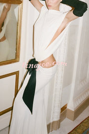 Sexy Open Back Bow Embellished Elegant Fishtail Maxi Dress