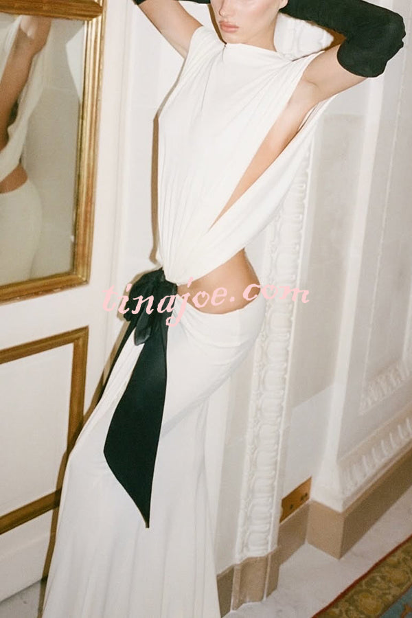 Sexy Open Back Bow Embellished Elegant Fishtail Maxi Dress