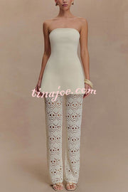 Trena Crochet Knit Hollow Mid Rise Stretch Wide Leg Pants
