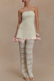 Trena Crochet Knit Hollow Mid Rise Stretch Wide Leg Pants