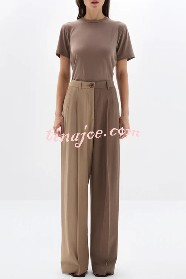 Girl Boss Avant-garde Contrast Colors Lapel Boyfriend Blazer and Pocketed Wide Leg Pants Set