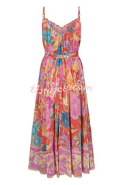 Painter's Garden Boho Floral Print Strappy A-line Maxi Dress