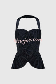 Show Exquisiteness Satin Pleated Heart-shaped Off Shoulder Halter Tank