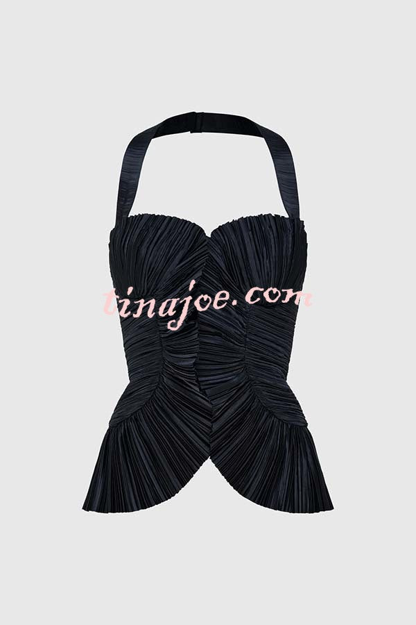 Show Exquisiteness Satin Pleated Heart-shaped Off Shoulder Halter Tank