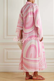 Jodie Chiffon Unique Print Stand Neck Buttons Butterfly Sleeves Kaftan Maxi Dress