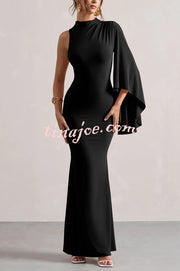 Ready When You Are High Neck One Ruffle Sleeve Maxi Dress