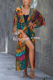 Unique Print Loose Lace Up Holiday Maxi Cover Up