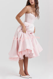 Fairytale Vibe Satin Patchwork Tulle Sweetheart Neck Pocket Stretch Midi Dress