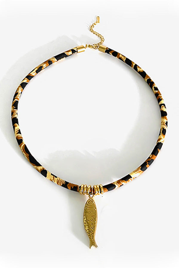 Leopard Print Velvet Rope Design Stainless Steel Necklace