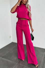 Luisa High Neck Half Sleeve Crop Top and High Rise Pocketed Flare Pants Set