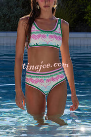 Dream Pool Day Tropical Unique Print Stretch Bikini Swimsuit