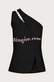 Full of Design Solid Color One Shoulder Asymmetric Slit Button Casual Vest