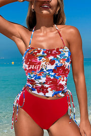 Unique Print High Waist Tie-Stretch Two-Piece Bikini Swimsuit