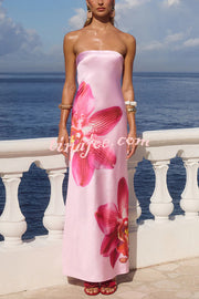Floral Print Sexy Strapless Backless Holiday Maxi Dress