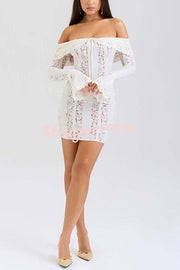 Solid Color Lace Off Shoulder Lace Sexy Slim Mini Dress