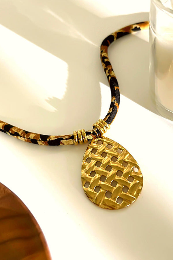 Leopard Print Velvet Rope Design Stainless Steel Necklace