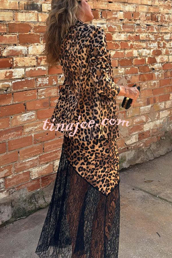 Coco Lady Leopard Lace Patchwork Irregular Skirt