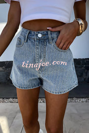 Fashion Rhinestone Loose Pocket Denim Shorts