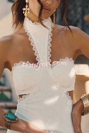 A Girls' Trip Lace High Neck Cutout Drop Waist Ruffles Maxi Dress