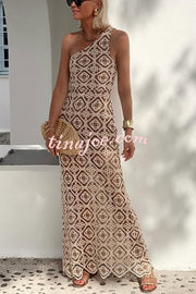 Obsessed with Beauty Crochet Lace One Shoulder Maxi Dress