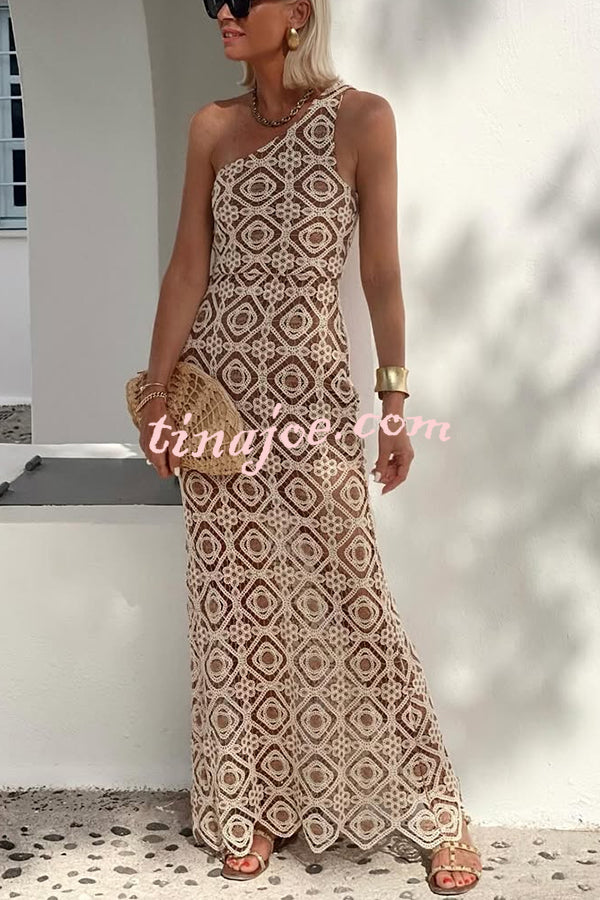 Obsessed with Beauty Crochet Lace One Shoulder Maxi Dress