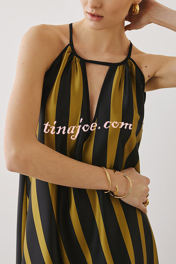 Striped Print V-Neck Loose Beach Vacation Maxi Dress