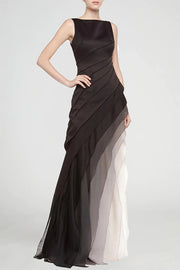 Elegant and Mysterious Tulle Gradient Cascading Design Gown Maxi Dress