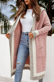 Catch Your Gaze Colorblock Pocket Hooded Long Cardigan