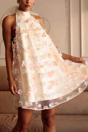 Sweet Floral Embellished Sleeveless Mini Dress