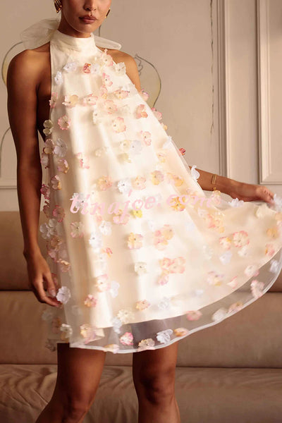 Sweet Floral Embellished Sleeveless Mini Dress